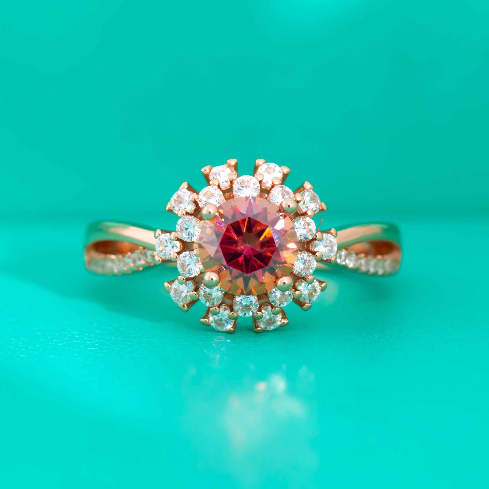 Red Moissanite Flower Ring Image 3