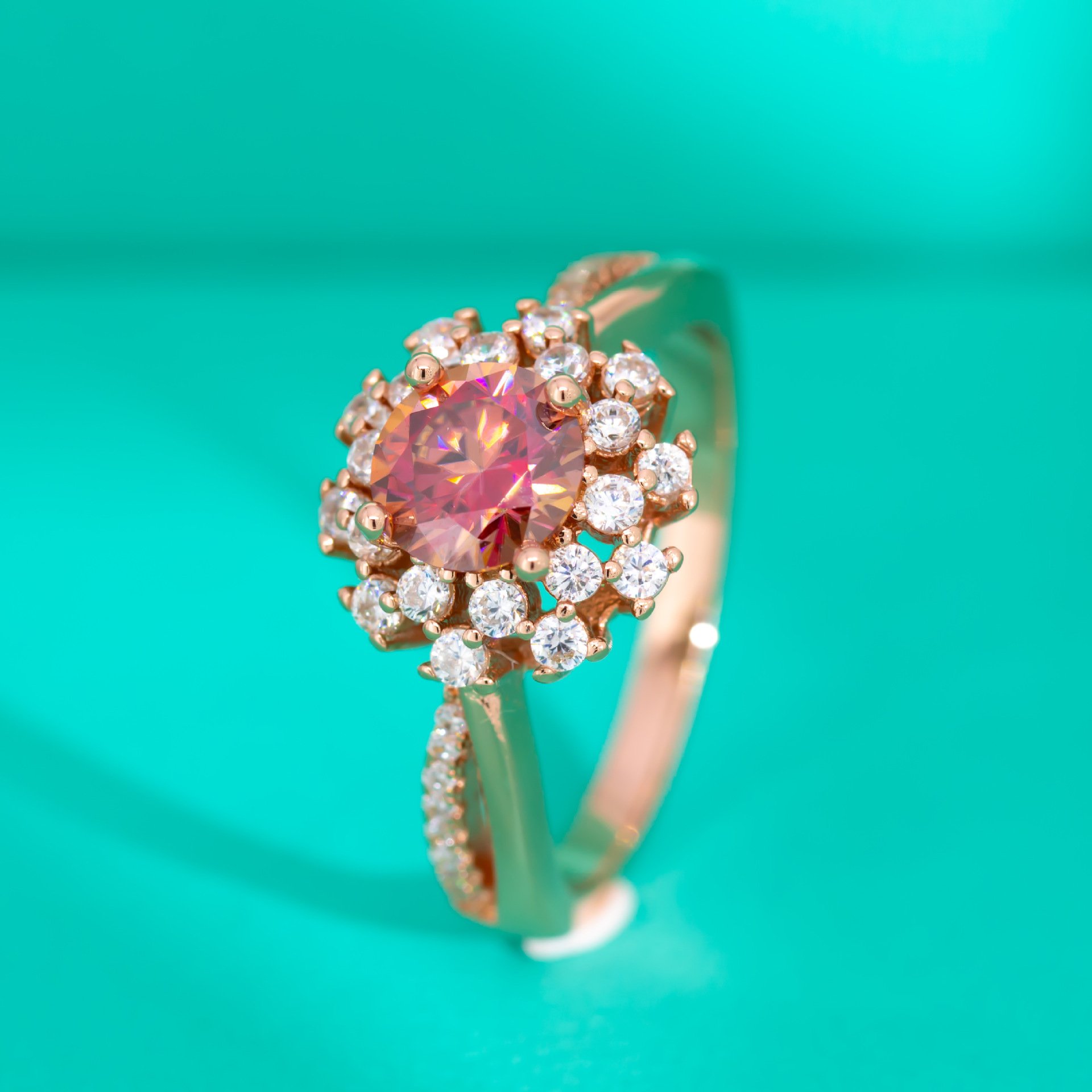 Red Moissanite Flower Ring Image 2