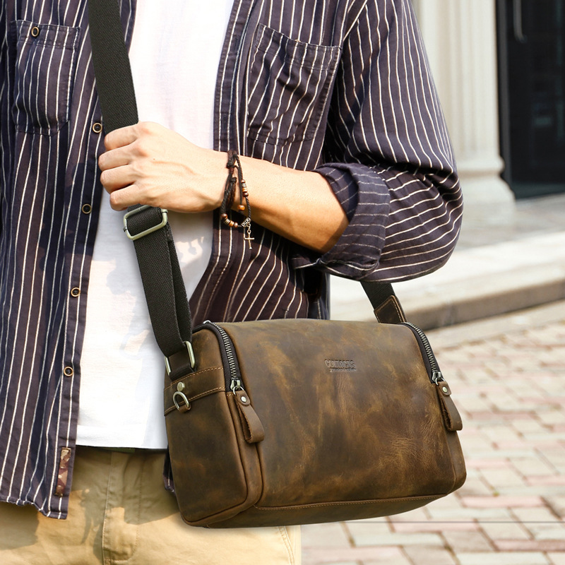 Retro Crazy Horse Leather Messenger Bag Image 2