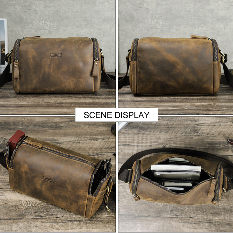 Retro Crazy Horse Leather Messenger Bag Image 1