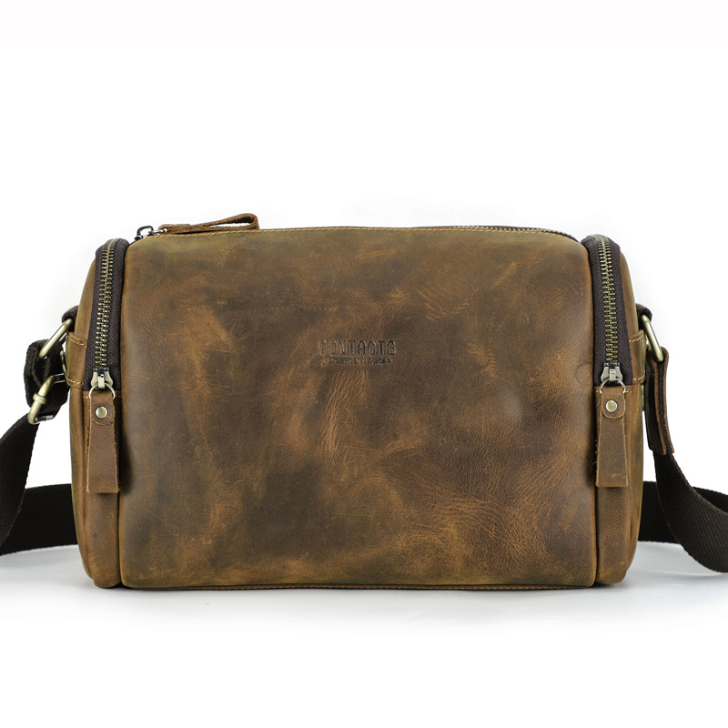 Retro Crazy Horse Leather Messenger Bag Image 6