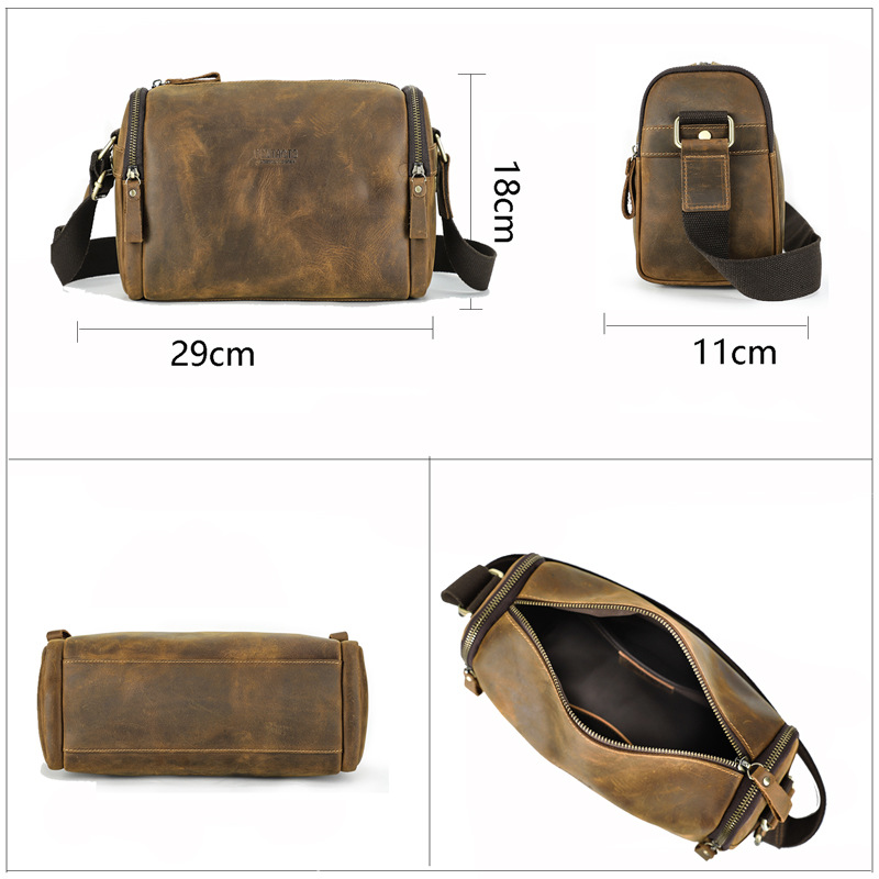 Retro Crazy Horse Leather Messenger Bag Image 4