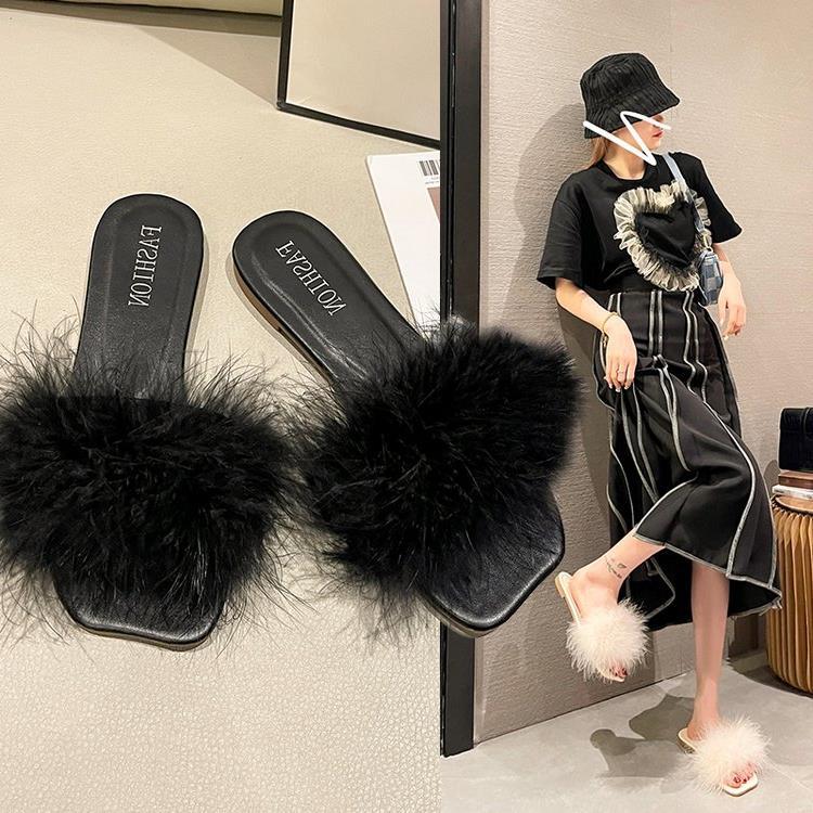 Women's Summer Flat Fashion Fur Slipper 5