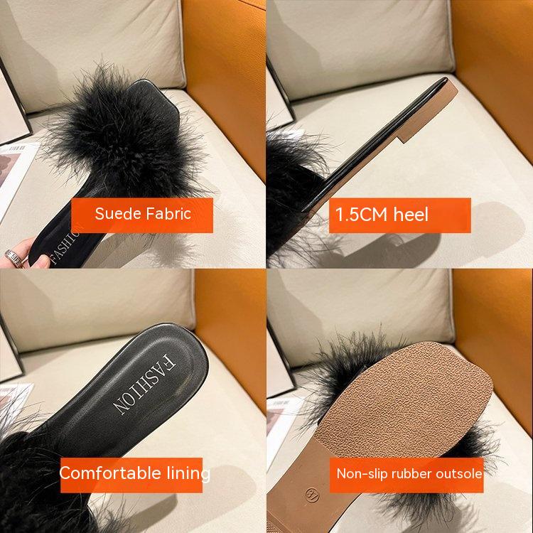 Women's Summer Flat Fashion Fur Slipper 6