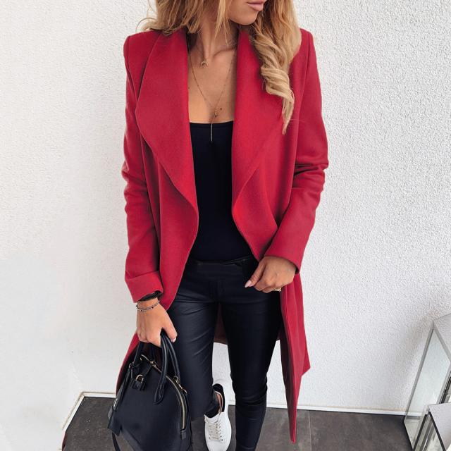 Lapel Woolen Coat - Trendy Fashion