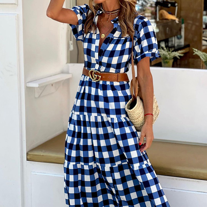 Fashion Stand Collar Short Sleeve Midi Dress Image 6