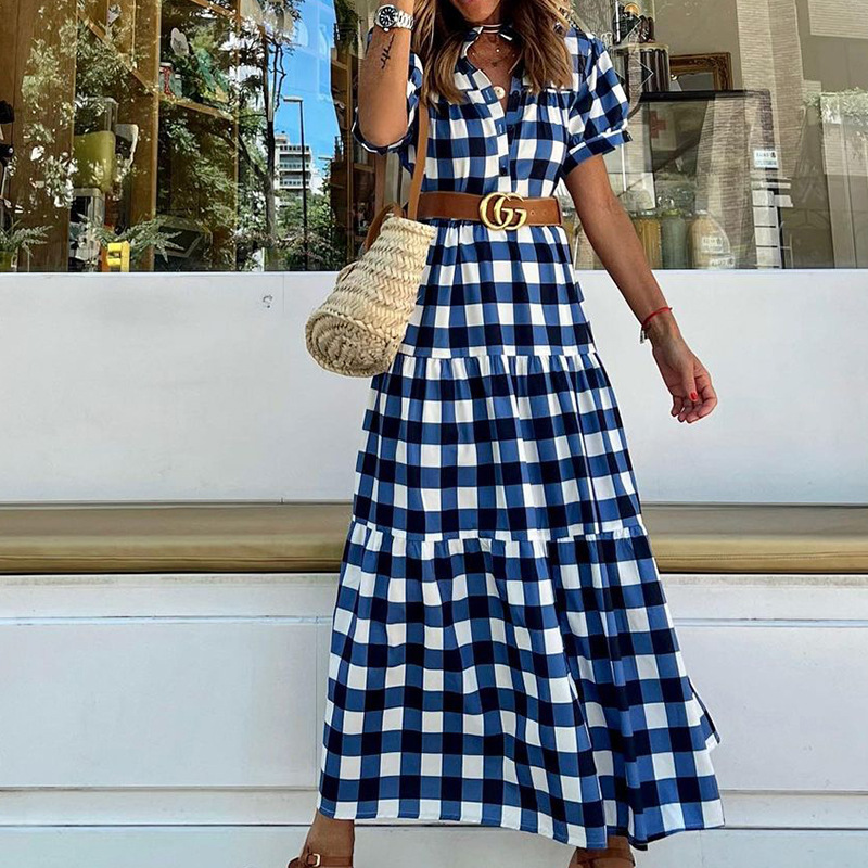 Fashion Stand Collar Short Sleeve Midi Dress Image 3