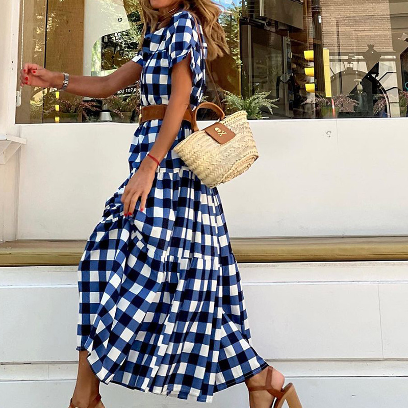 Fashion Stand Collar Short Sleeve Midi Dress Image 5