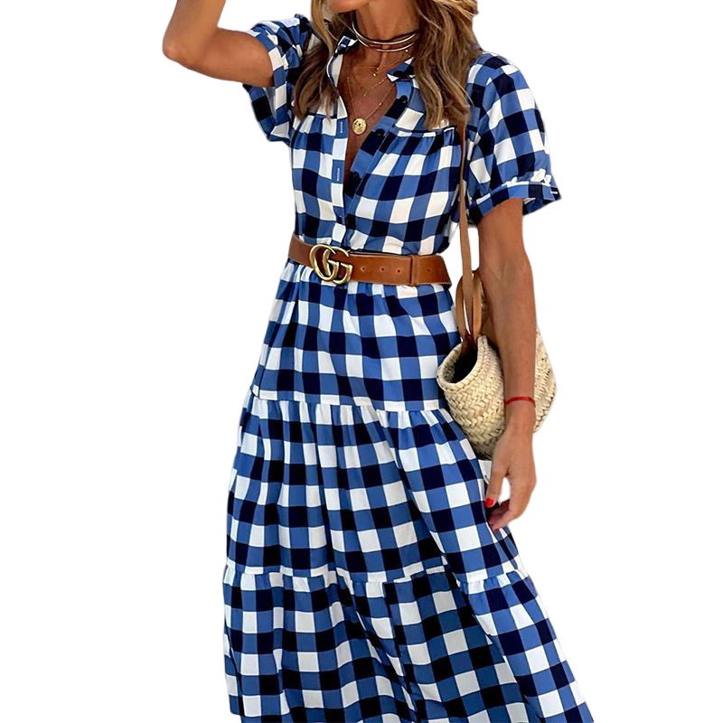 Fashion Stand Collar Short Sleeve Midi Dress Image 7