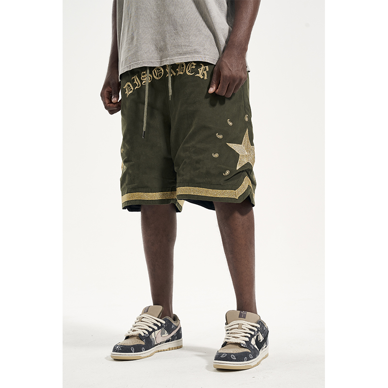 Cashew Flower Gold Embroidery Shorts - Black