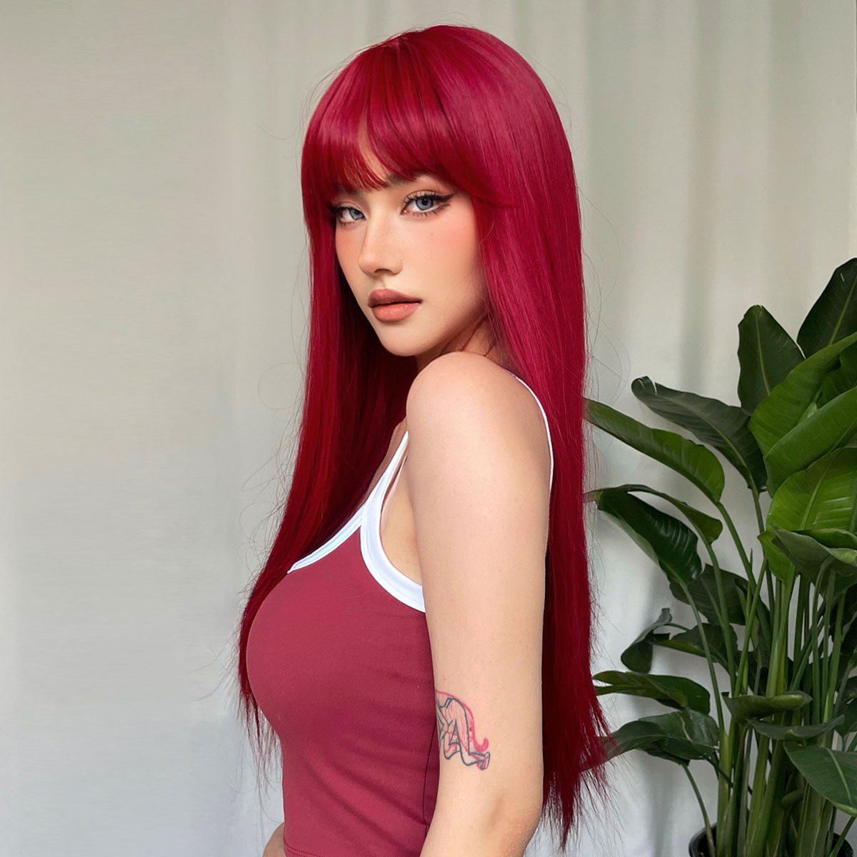 Red Long Straight Wig Image 5