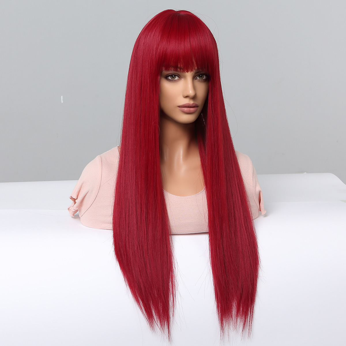 Red Long Straight Wig Image 2
