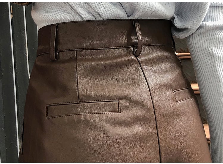 Wide-legged High-waist PU Leather Pants 15