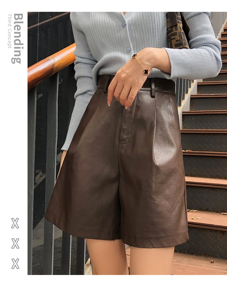 Wide-legged High-waist PU Leather Pants 1