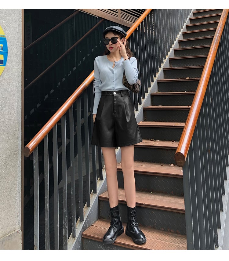Wide-legged High-waist PU Leather Pants 13