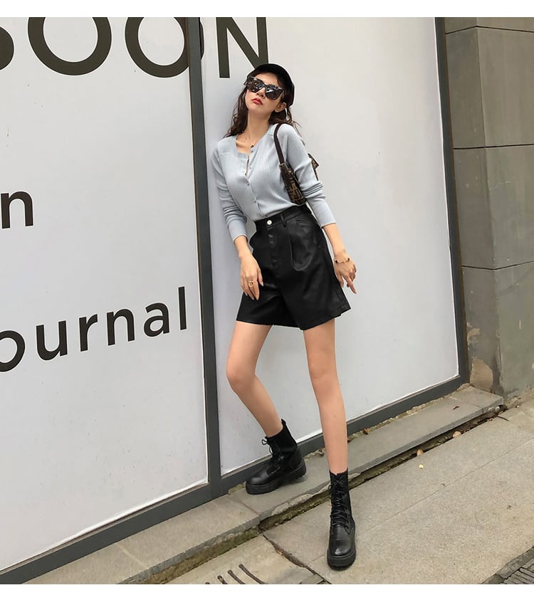 Wide-legged High-waist PU Leather Pants 8