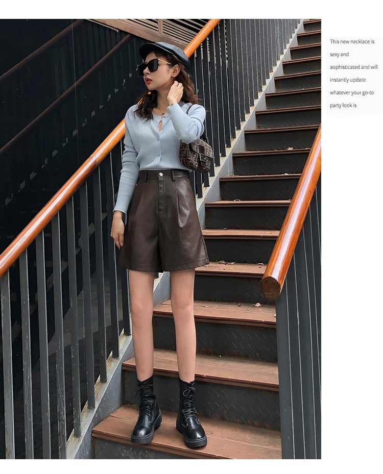 Wide-legged High-waist PU Leather Pants 4
