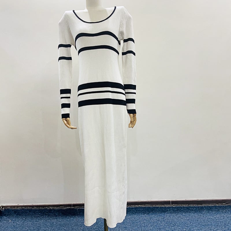 Slim-fit Woolen Skirt Striped Dress Image 2