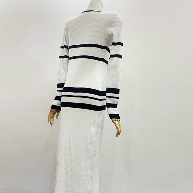Slim-fit Woolen Skirt Striped Dress Image 3
