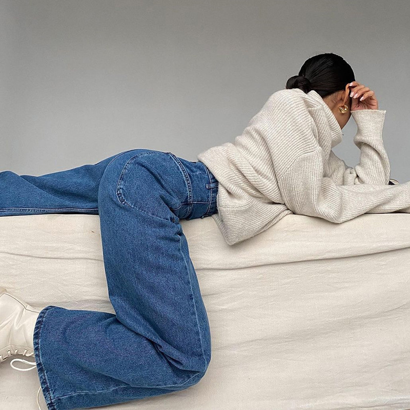 High Waist Wide Leg Casual Pants with Patch Pockets