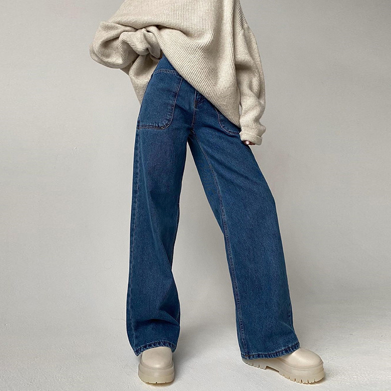 High Waist Wide Leg Casual Pants with Patch Pockets