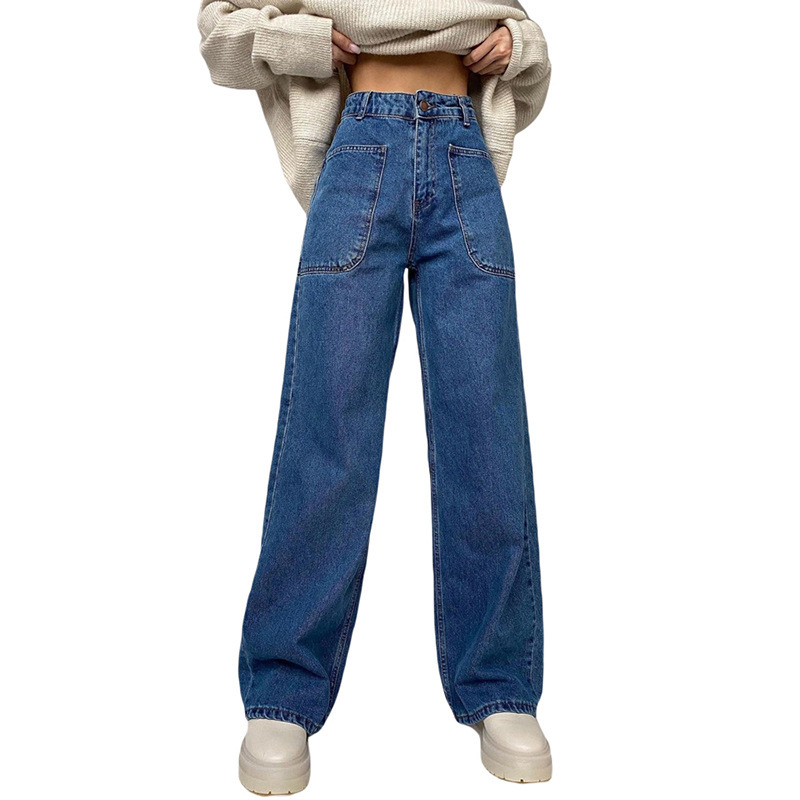 High Waist Wide Leg Casual Pants with Patch Pockets