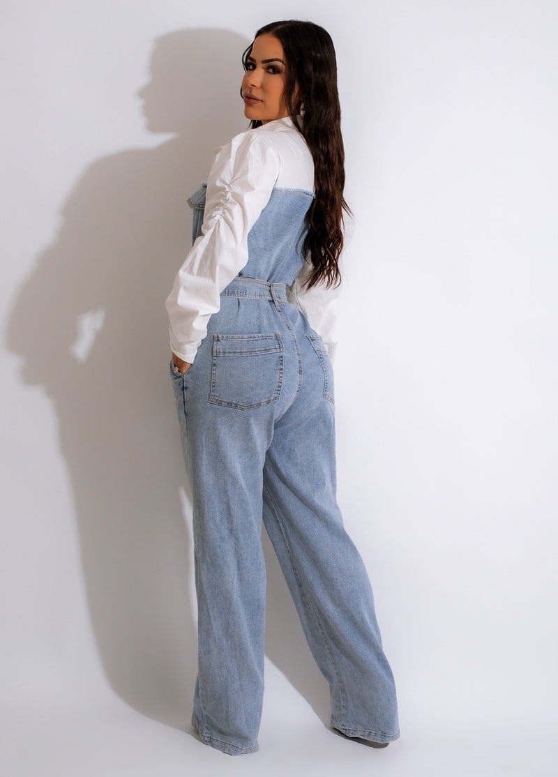 Casual Denim Stitching Plus Size Jumpsuit 3