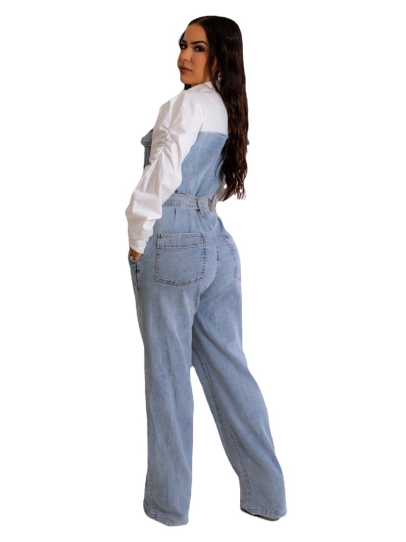 Casual Denim Stitching Plus Size Jumpsuit 8