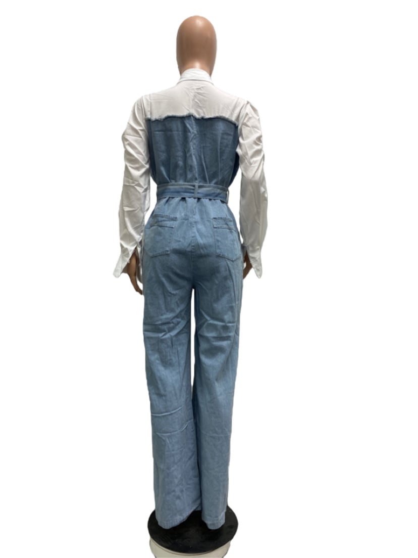 Casual Denim Stitching Plus Size Jumpsuit 2