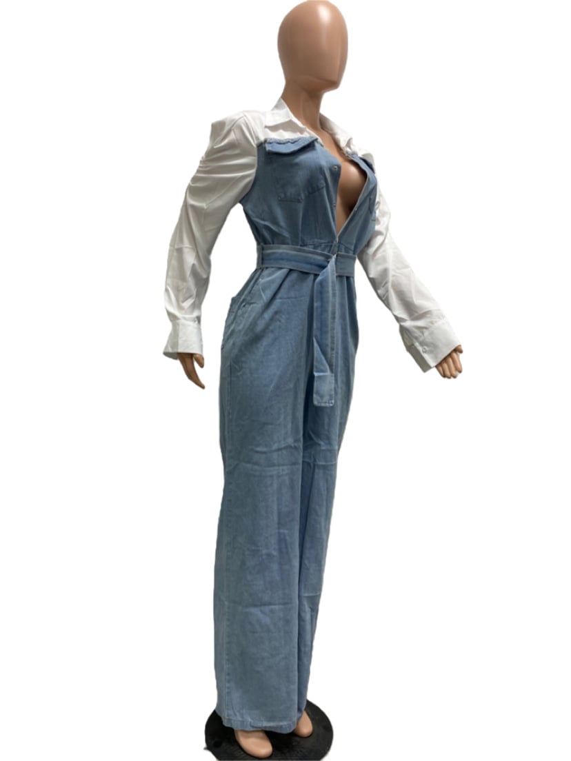 Casual Denim Stitching Plus Size Jumpsuit 5