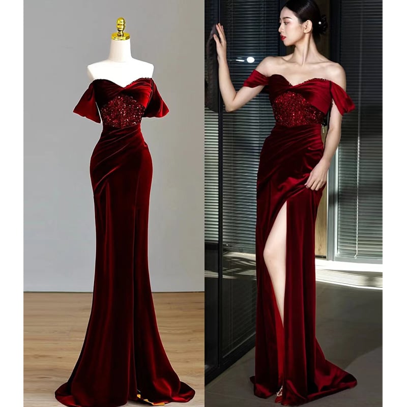 Fishtail Wine Red Dress Image 4