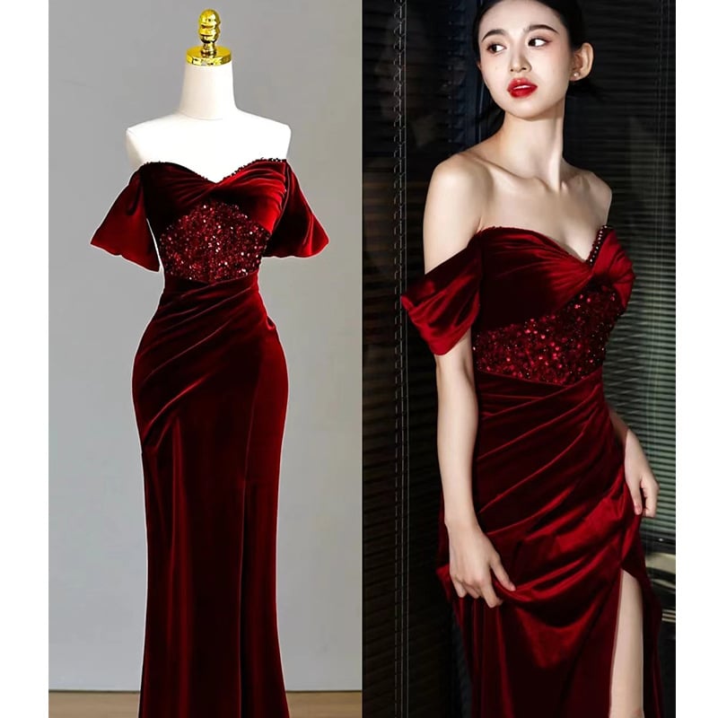 Fishtail Wine Red Dress Image 2