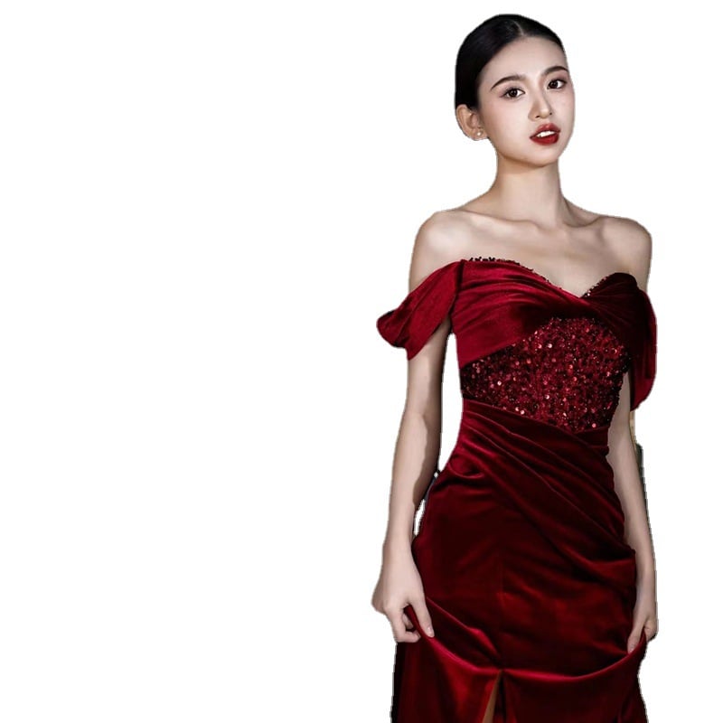 Fishtail Wine Red Dress Image 3