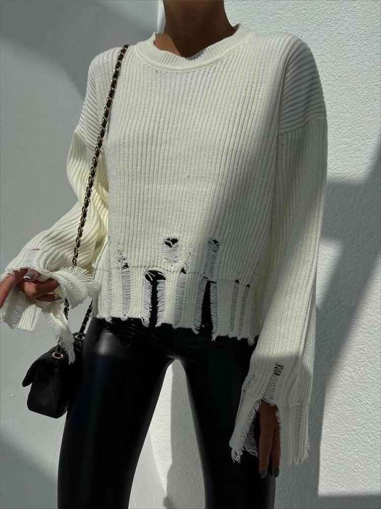 Fashion Ripped Casual Knitted Sweater - Image 1