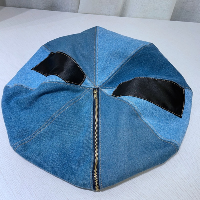 Washed Denim Niche Cloud Zip Beret Hat