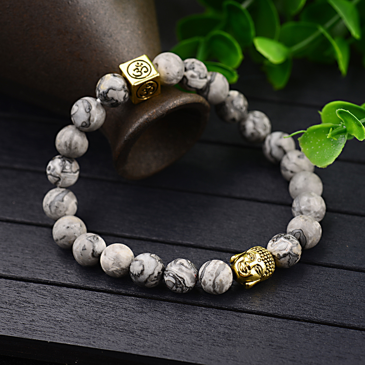 Vintage Men's Buddha Head Bracelet - Gold Detail