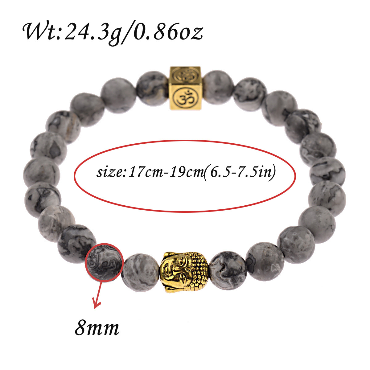 Vintage Men's Buddha Head Bracelet - Silver Detail
