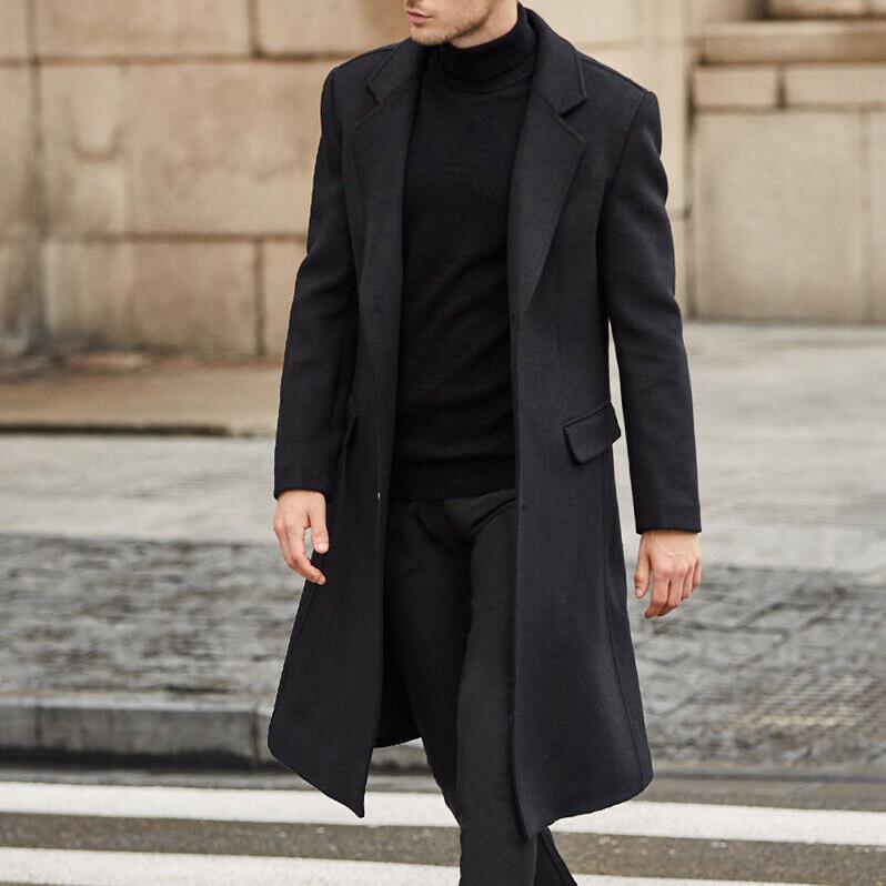 British Men's Long Trench Coat Gray
