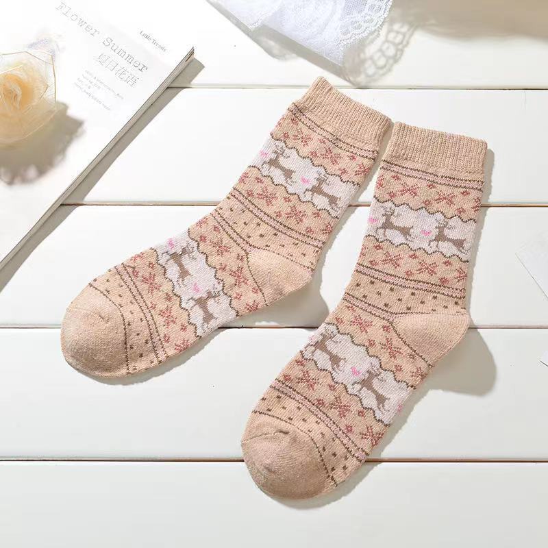 Christmas Elk Angora Wool Mid-calf Socks - Red
