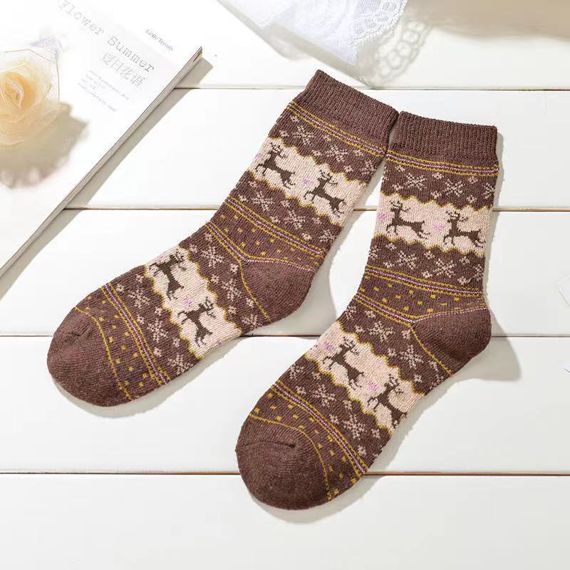 Christmas Elk Angora Wool Mid-calf Socks - Beige