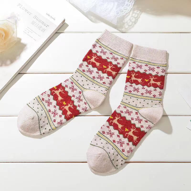 Christmas Elk Angora Wool Mid-calf Socks - Coffee