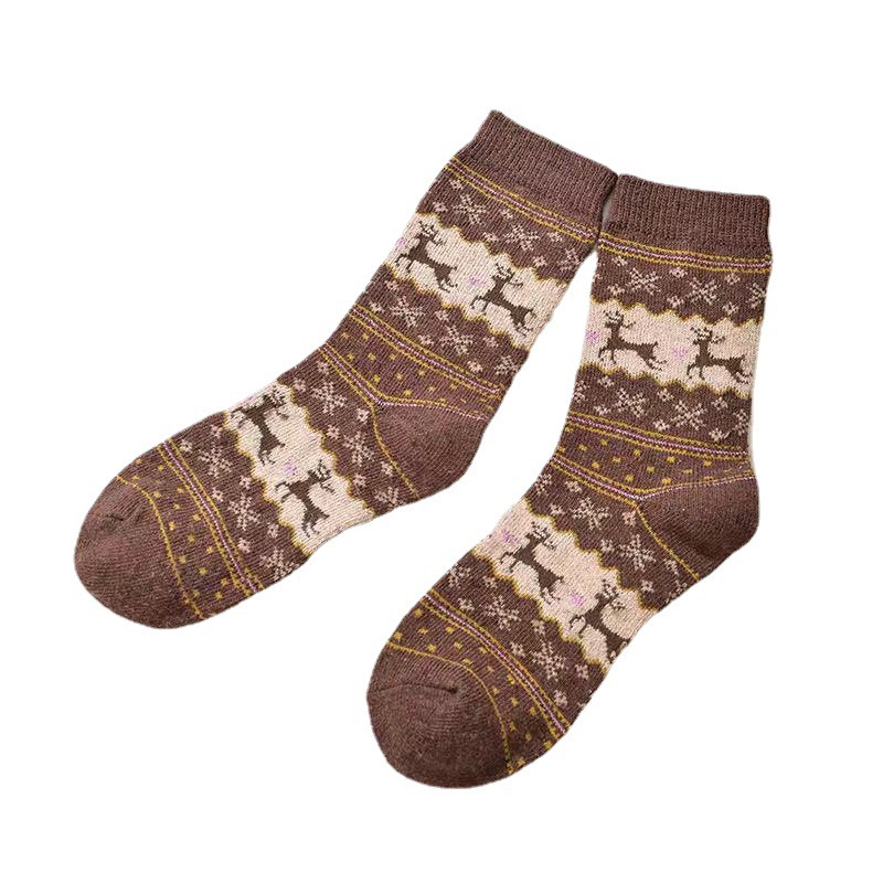 Christmas Elk Angora Wool Mid-calf Socks - Khaki