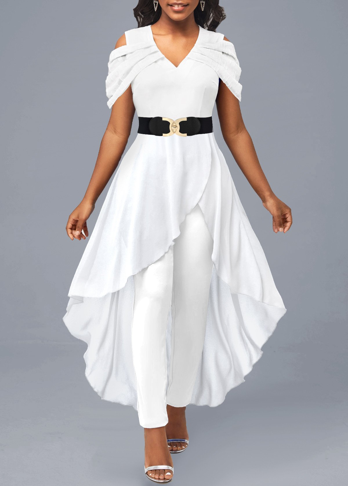 Off-the-shoulder Slim-fit Irregular Hem Jumpsuit Image 3