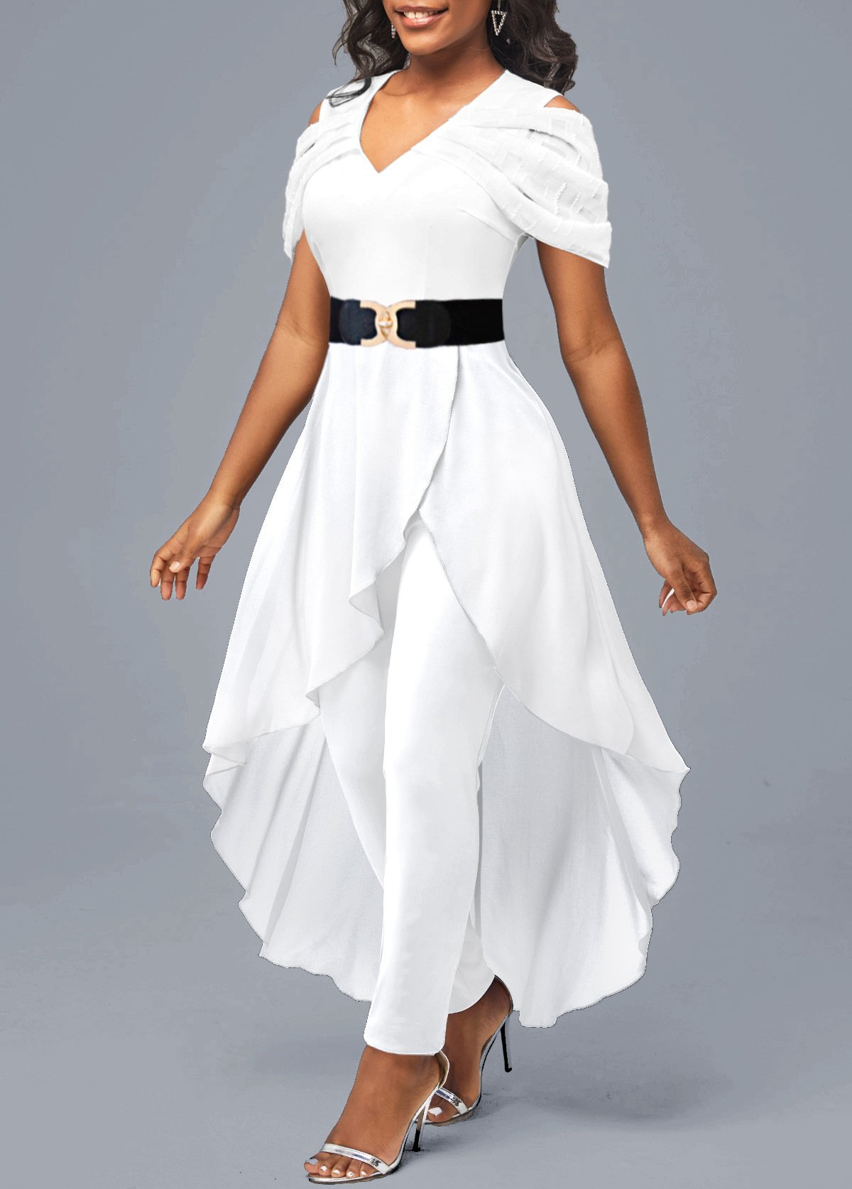 Off-the-shoulder Slim-fit Irregular Hem Jumpsuit Image 4