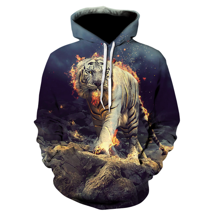 Tiger Digital Print Loose Hooded Sweatshirt
