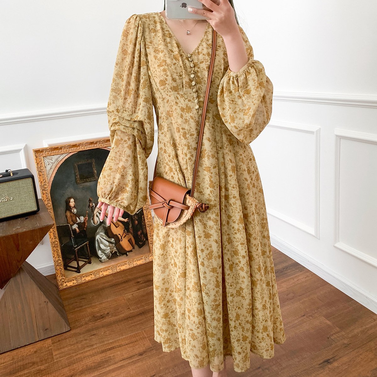 Yellow Floral Dress Image 6