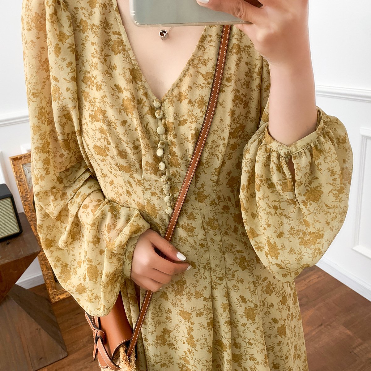 Yellow Floral Dress Image 8