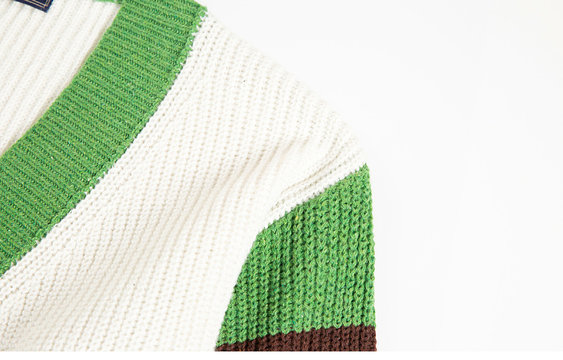 Loose Contrast Color Woolen Cardigan Jacket Image 2