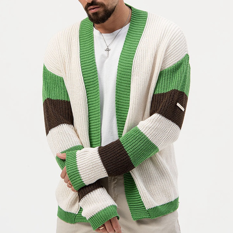Loose Contrast Color Woolen Cardigan Jacket Image 8