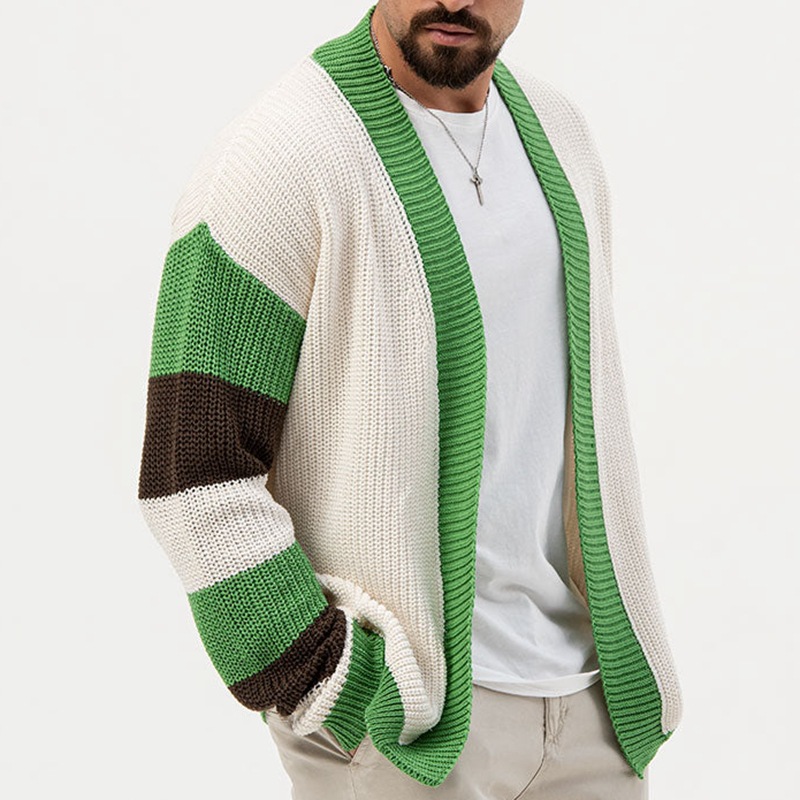 Loose Contrast Color Woolen Cardigan Jacket Image 4